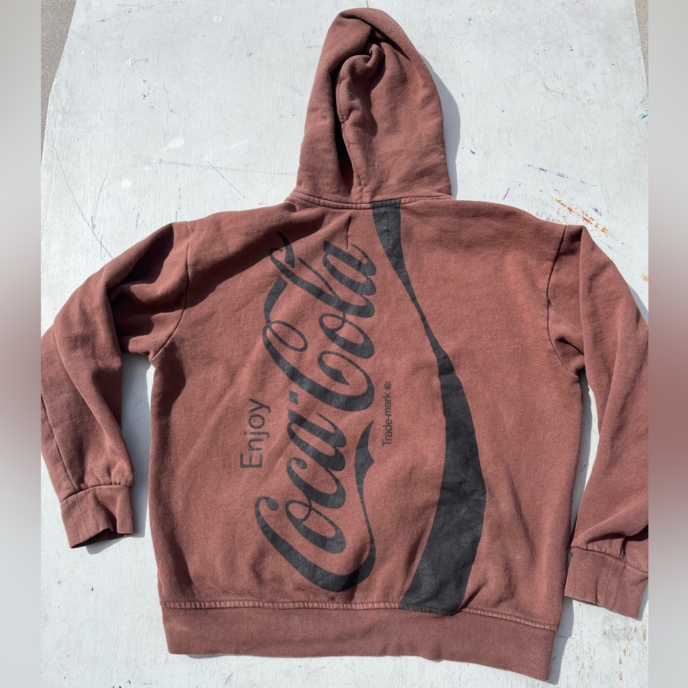 Men's Coca Cola Hoodie Sweatshirt Brown M PacSun Spell-Out Enjoy Soda Iconic